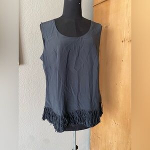 Sleeveless Fringe Hem Women's Top - Black